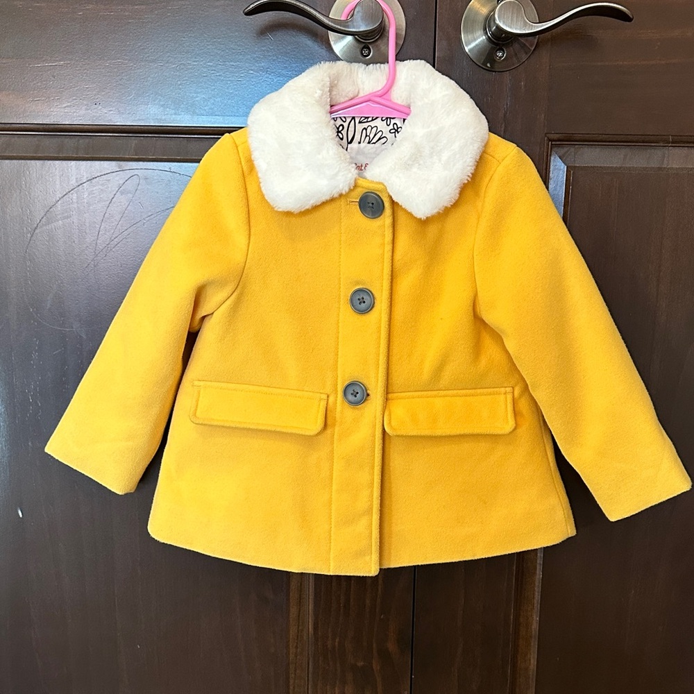 Cat & Jack Toddler 2T Yellow Pea Coat with White Collar Winter Coat / Fall Style